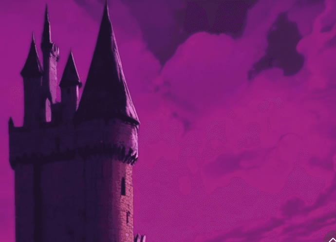 a castle in a violet sunset